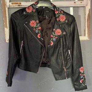Forever 21 boho embroidered faux leather jacket